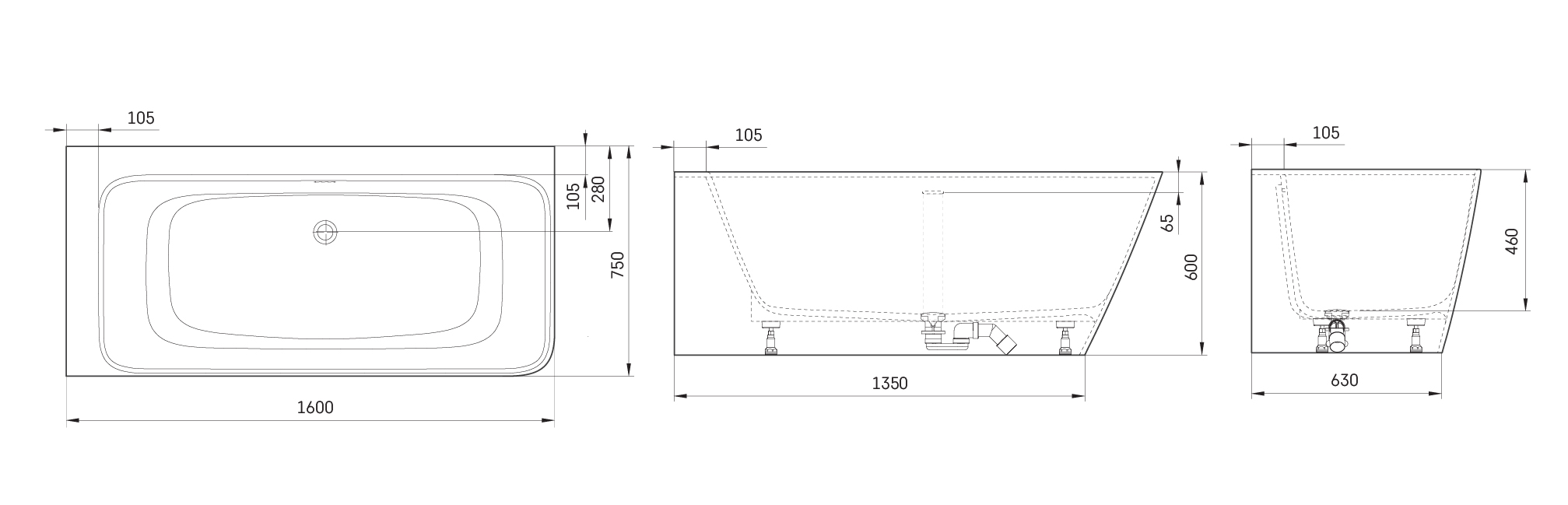 Quadro Corner D Graphite rasējums
