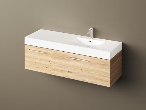Lieliska mēbele vannas istabai Long Step Comfort 1500x450, mēbele zem izlietnes, lamināts (ozols - Natural Hamilton Oak H3303 ST10)
