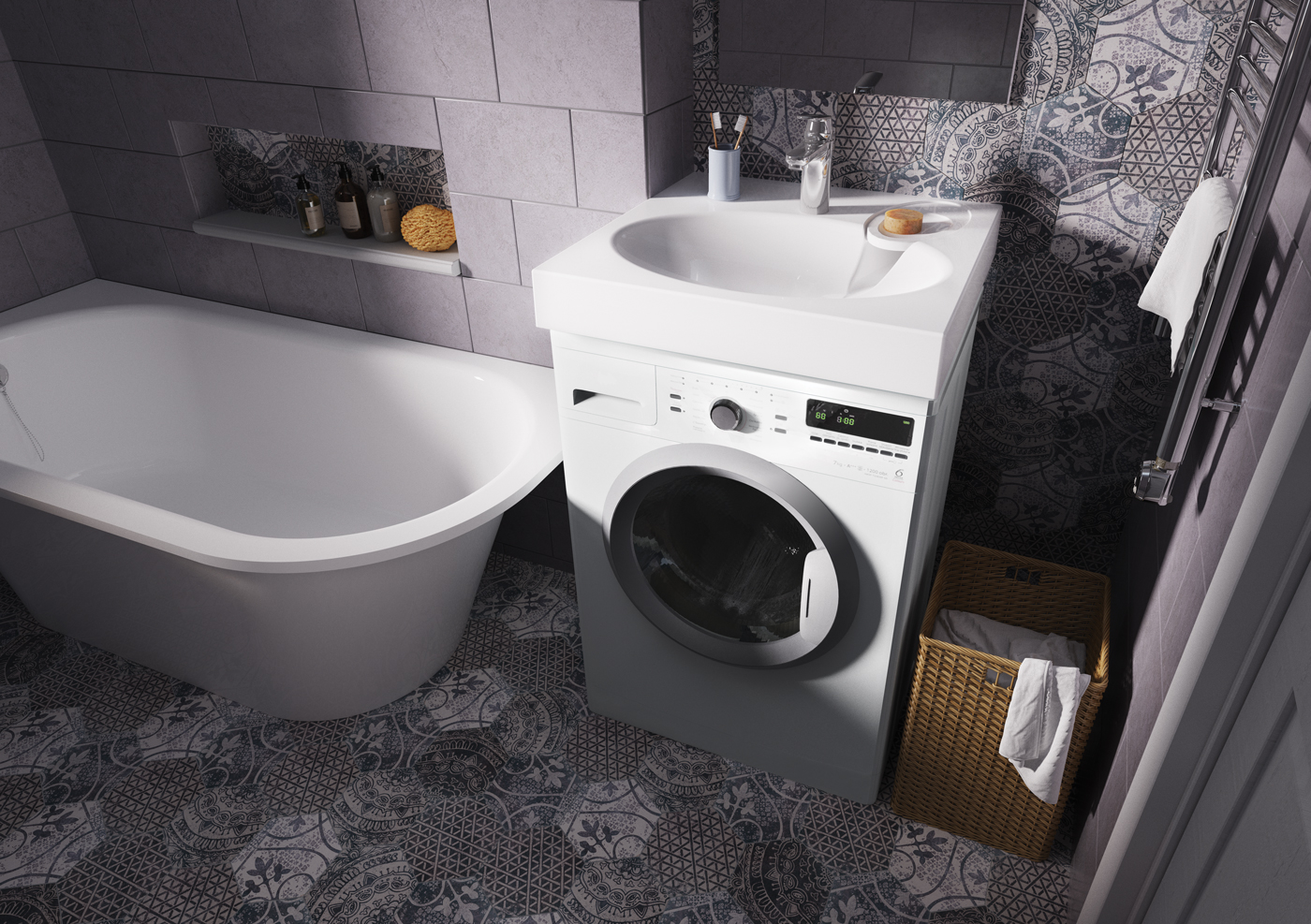 Akmens masas izlietne Claro virs veļas mašīnas - ērts risinājums neliela izmēra vannas istabās!