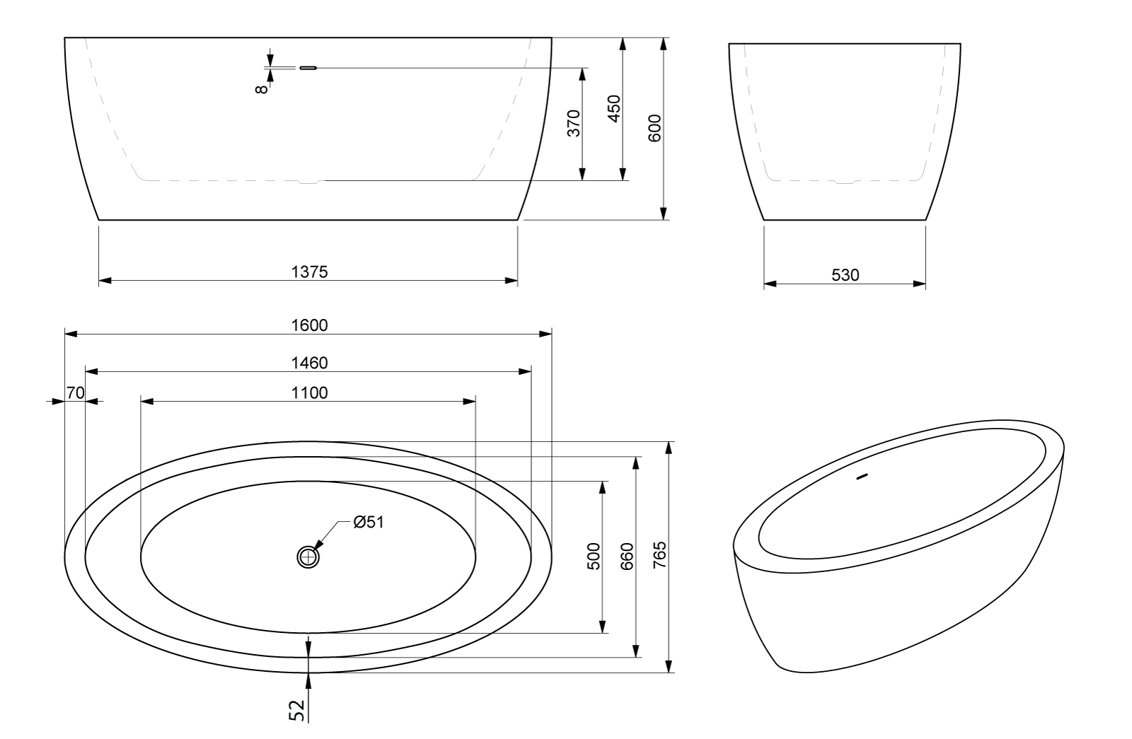 Ванны Arietta - arietta-vanny чертеж