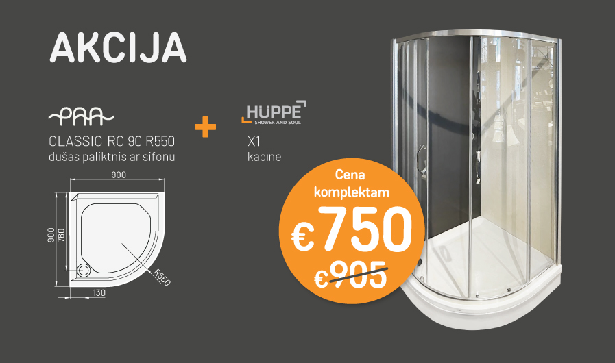 Akcija! Iespēja nopirkt PAA dušas paliktni kopā ar HUPPE kabīni par super cenu 750 EUR